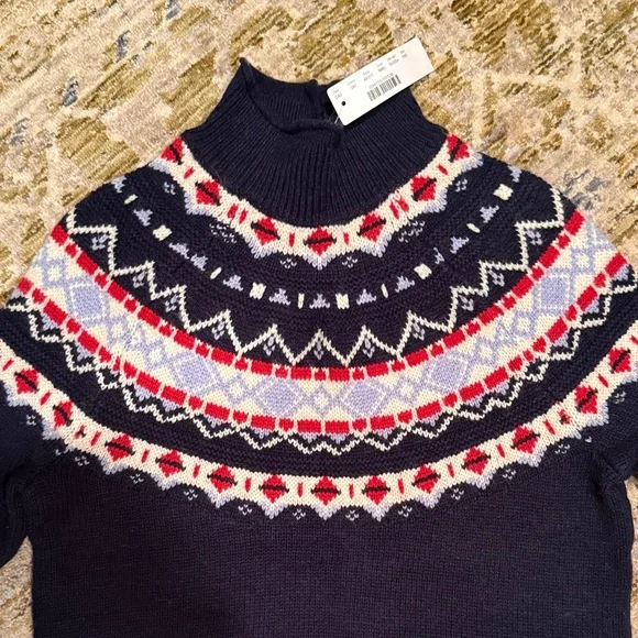J.Crew NWT Navy Blue/Red Fair Isle Patterned Sweater Lambs Wool Blend Women XXS - Picture 2 of 7